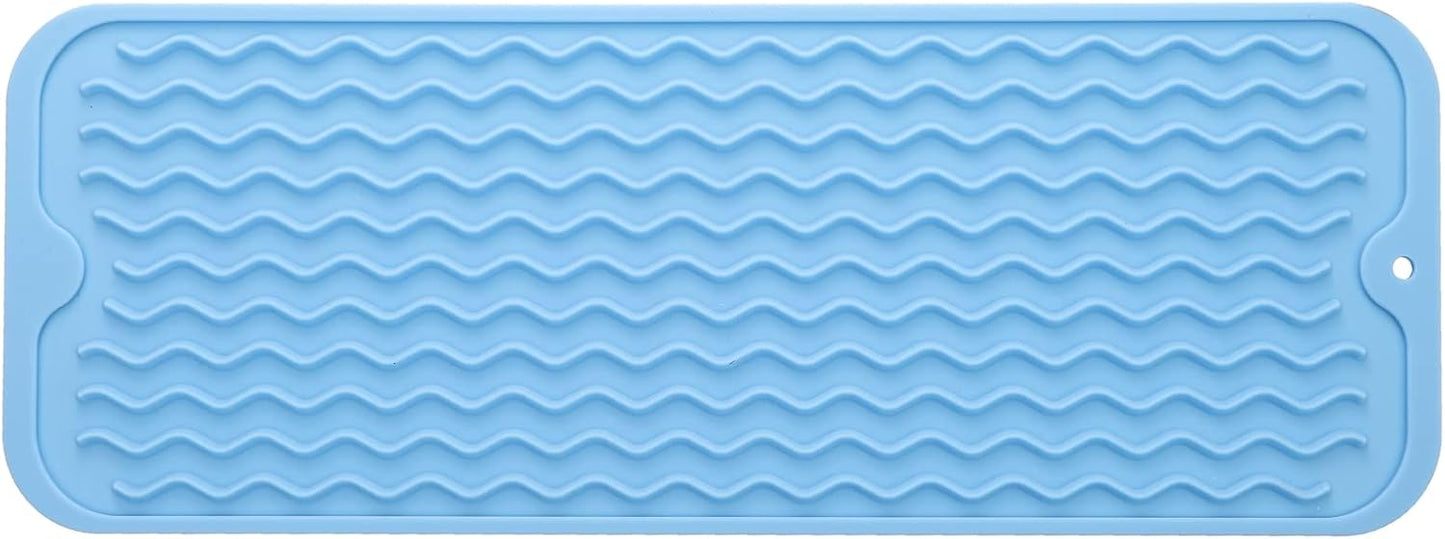 Silicone Dish Drying Mat for Multiple Usage,Easy clean,Eco-friendly,Heat-resistant Silicone Mat for Kitchen Counter,Sink,Bar,Bottle,or Cup Light Blue M 17 inches x 6 inches