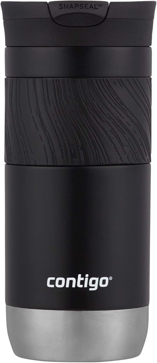 Contigo Byron Vacuum-Insulated Stainless Steel Travel Mug with Leak-Proof Lid Reusable Coffee Mug or Water Bottle BPA-Free 16oz Licorice Keeps Beverages Hot for 6 Hours or Cold for 12 Hours