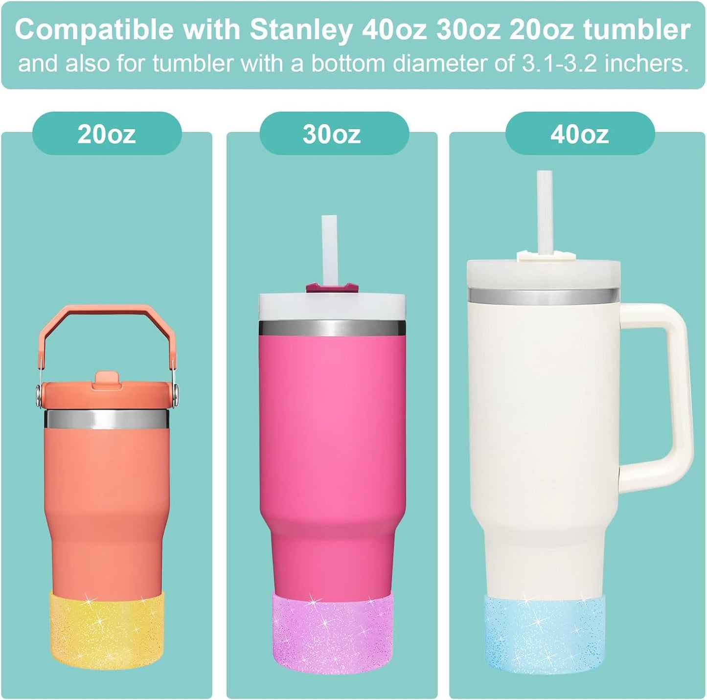 Upgrade 2PCS Protective Silicone Boot Bumper for Stanley Quencher Adventure 40oz 30oz IceFlow 20oz 30oz Tumbler, Water Bottle Bottom Sleeve Cover Accessories for Stanley Mug Cup(Glitter Blue)