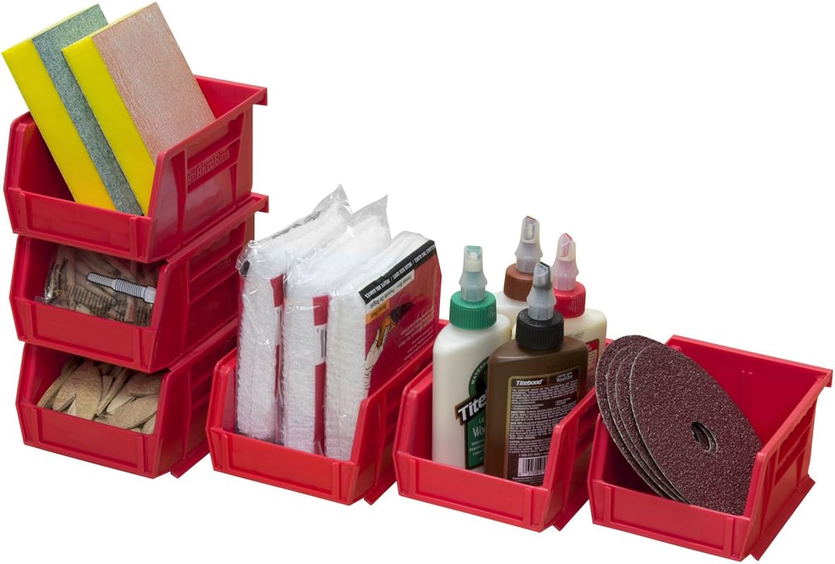 Akro-Mils 30210 AkroBins Plastic Storage Bins, Space-Saving Stackable Bins for Garage, Pantry, Craft Organization, 5" x 4" x 3", Red, (Pack of 24)