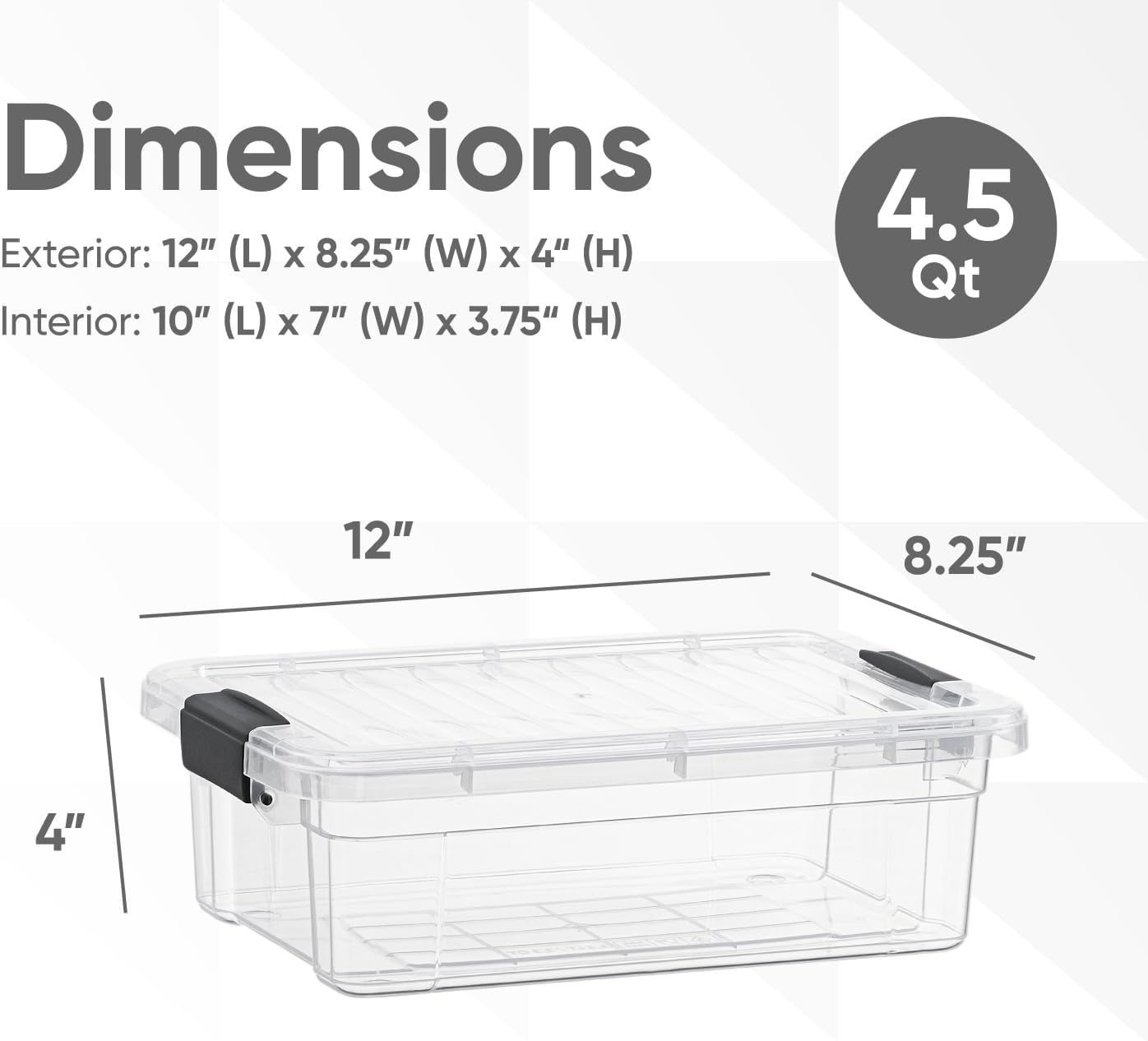 Superio Clear Plastic Storage Bins with Lid, 4.5 Quart Box, Organizing Containers, Stackable Plastic Tote for Home, Garage, Dorm, School, and Office