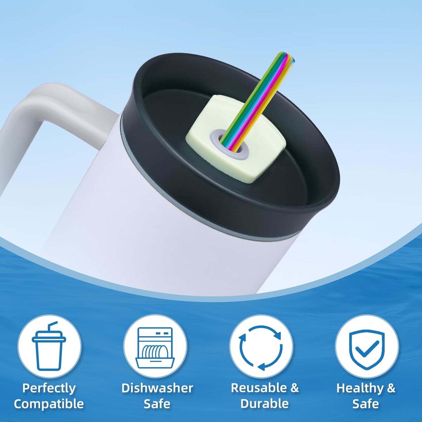 Stainless Steel Straws for Owala Insulated Bottle 40oz Tumbler 6x Metal Replacement Straws with Cleaning Brush for Owala 40oz (Colorful, 3x Straight & 3x Bent 8mm)