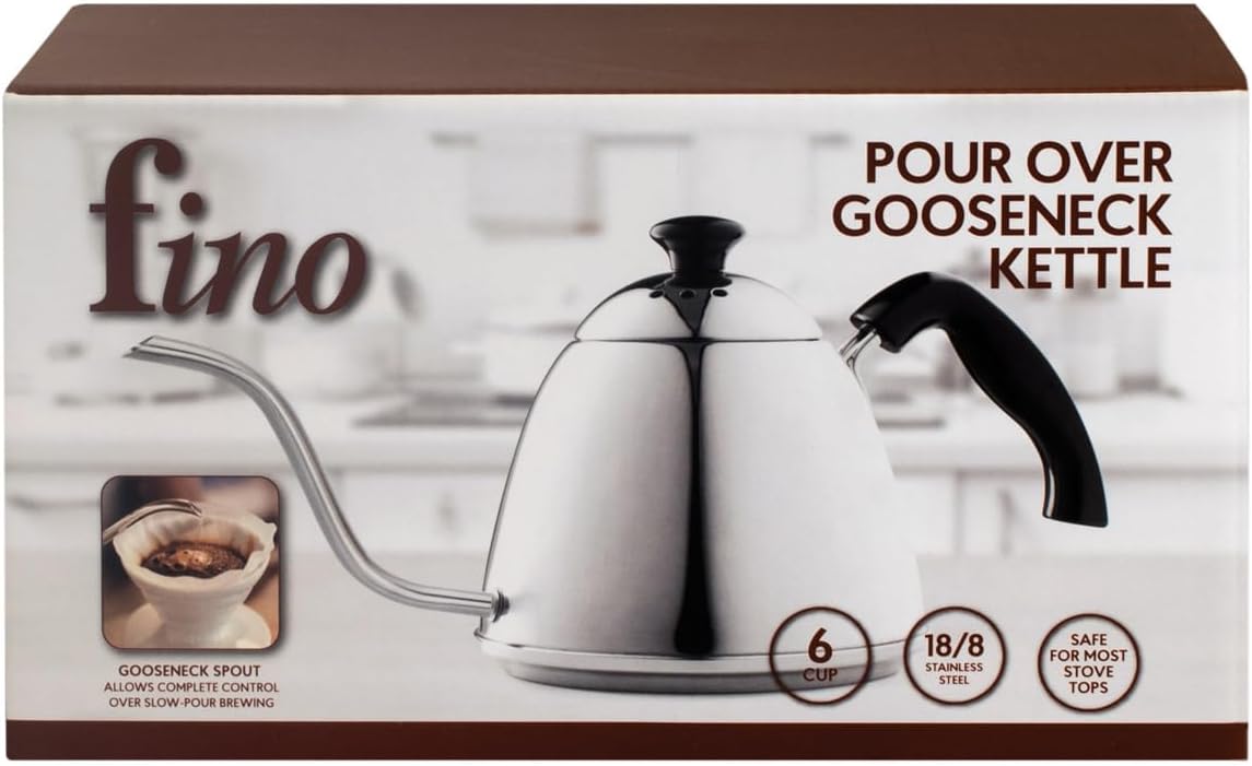 Fino Pour Over Gooseneck Coffee Kettle, 18/8 Stainless Steel, 6-Cup, 1L Capacity