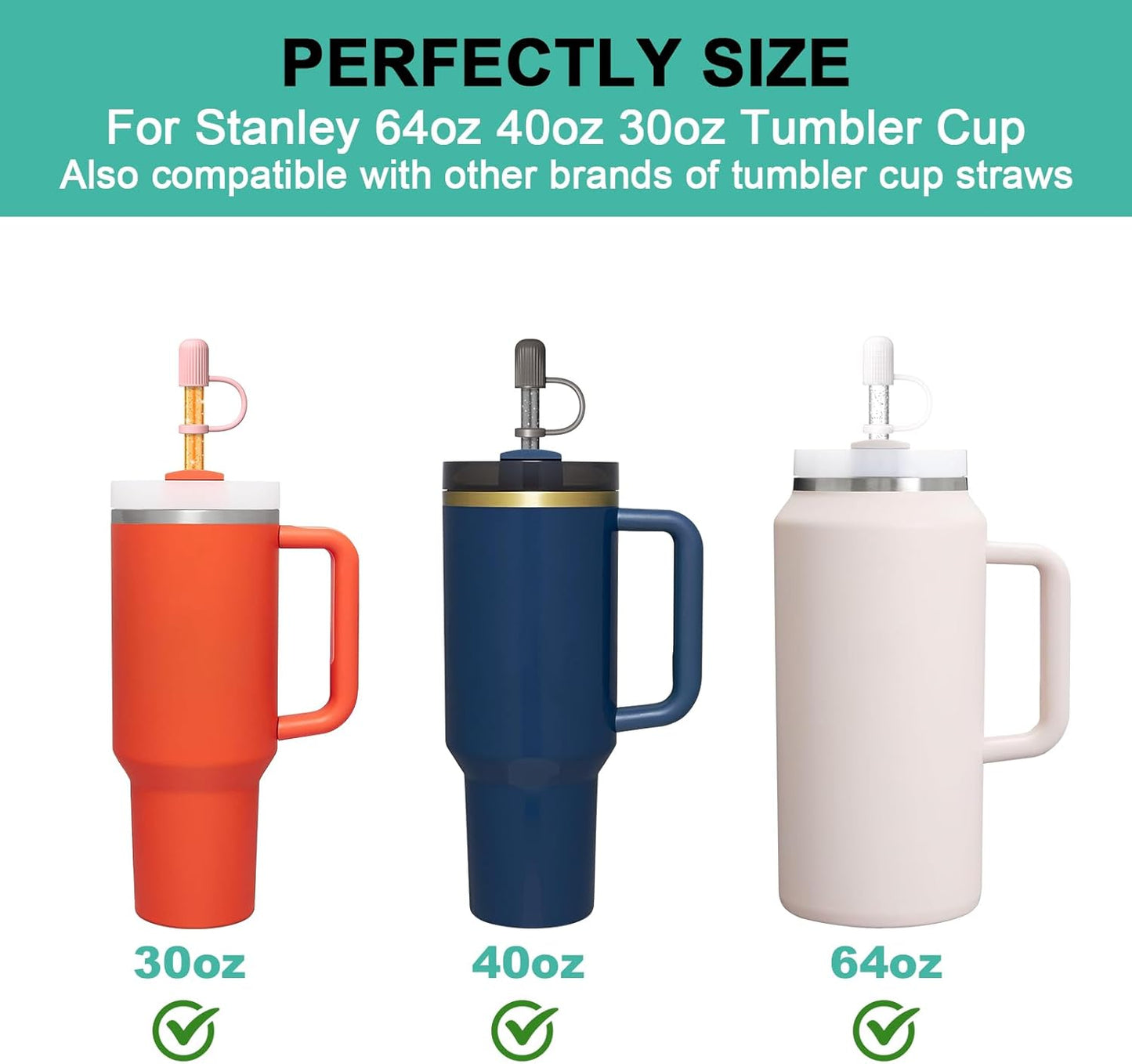 6 PCS Replacement Straws with Cover Spill Toppers for Stanley Cup 40 oz 30 oz Tumbler, Reusable Drinking Straws with Cover Cap and Cleaning Brush for Stanley Cup Accessorie, BPA Free, Dishwasher Safe