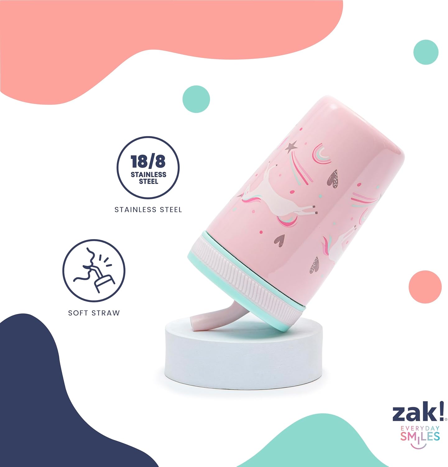 Zak Designs Kelso Toddler Cups For Travel or At Home, 12oz Vacuum Insulated Stainless Steel Sippy Cup With Leak-Proof Design is Perfect For Kids (Safari)