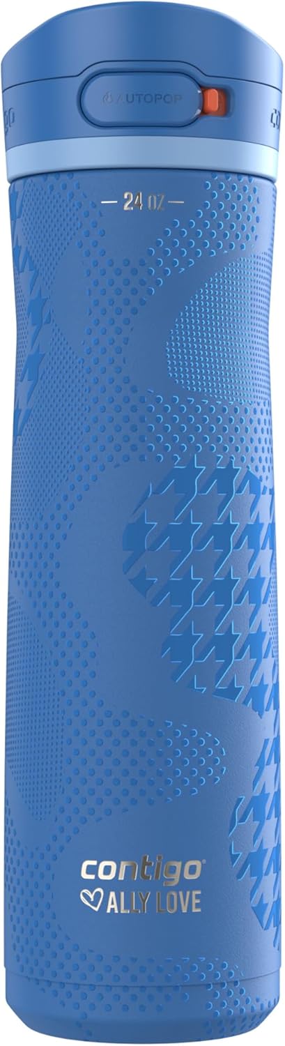 Contigo x Ally Love Jackson Chill 2.0, Stainless Steel, Spill Proof Water Bottle with AutoPop Lid, BPA Free, 24oz, Stellar Jay