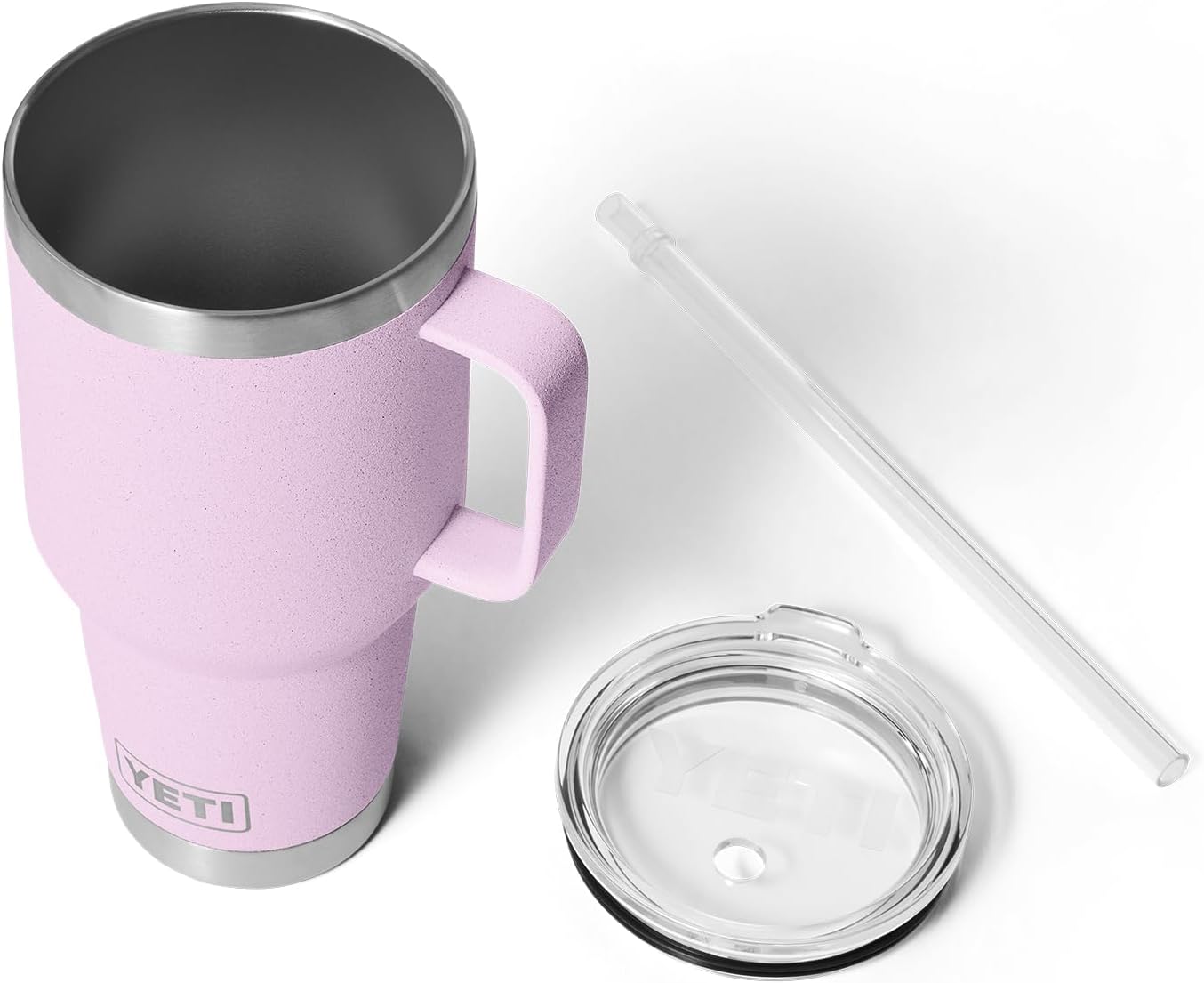 YETI Rambler 35 oz Tumbler with Handle and Straw Lid, Travel Mug Water Tumbler, Vacuum Insulated Cup with Handle, Stainless Steel, Cherry Blossom - Textured