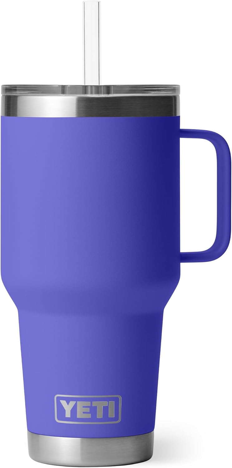 YETI Rambler 35 oz Tumbler with Handle and Straw Lid, Travel Mug Water Tumbler, Vacuum Insulated Cup with Handle, Stainless Steel, Ultramarine Violet