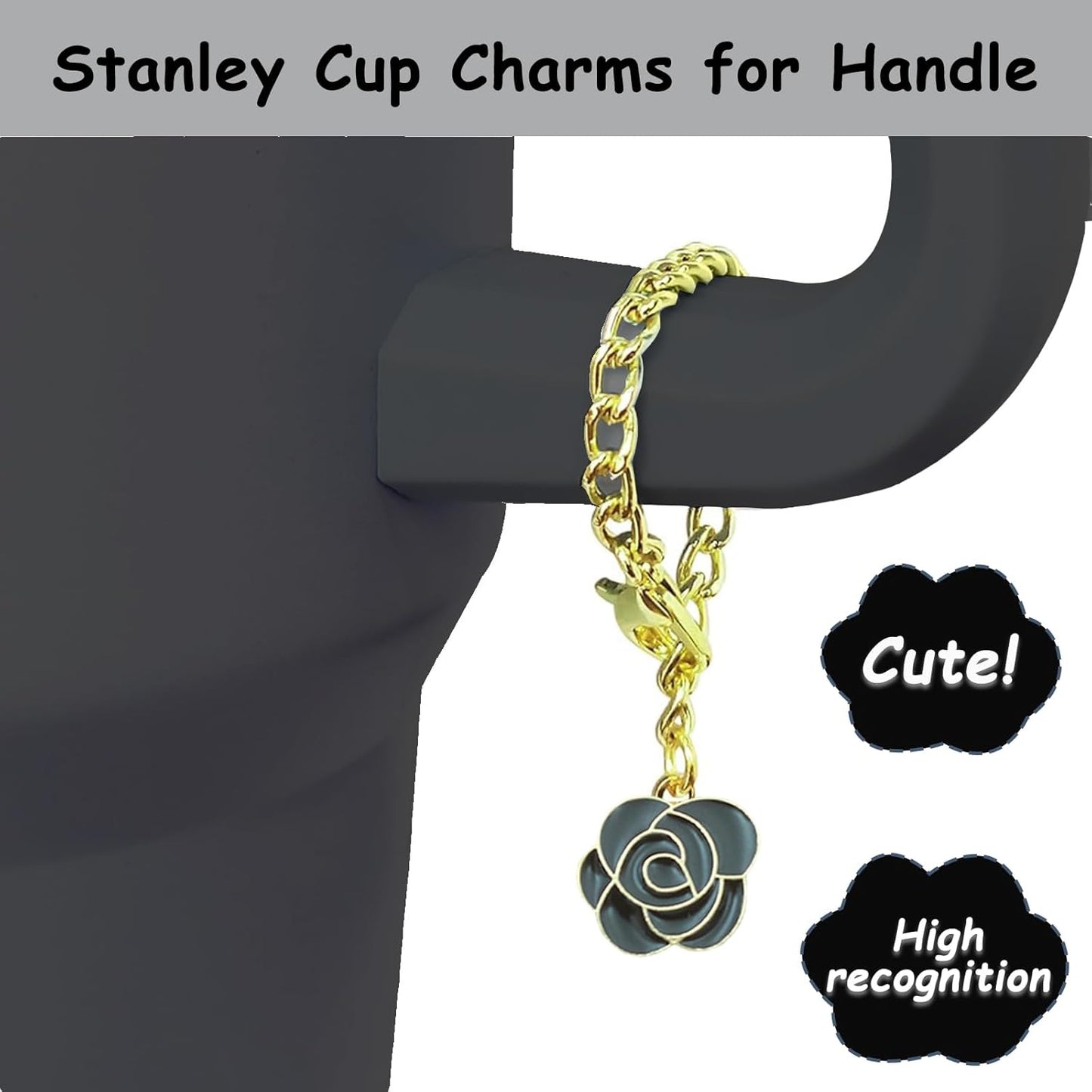 Stanley Cup Accessories Set,Including 2 Pcs 0.4in Straw Cover, 1 Silicone Spill-Proof Stopper Set of 3, 1 Cute Rose Handle Charm, 1 Silicone Boot Fits Stanley 40&30 Oz Tumbler (Black 2.0)