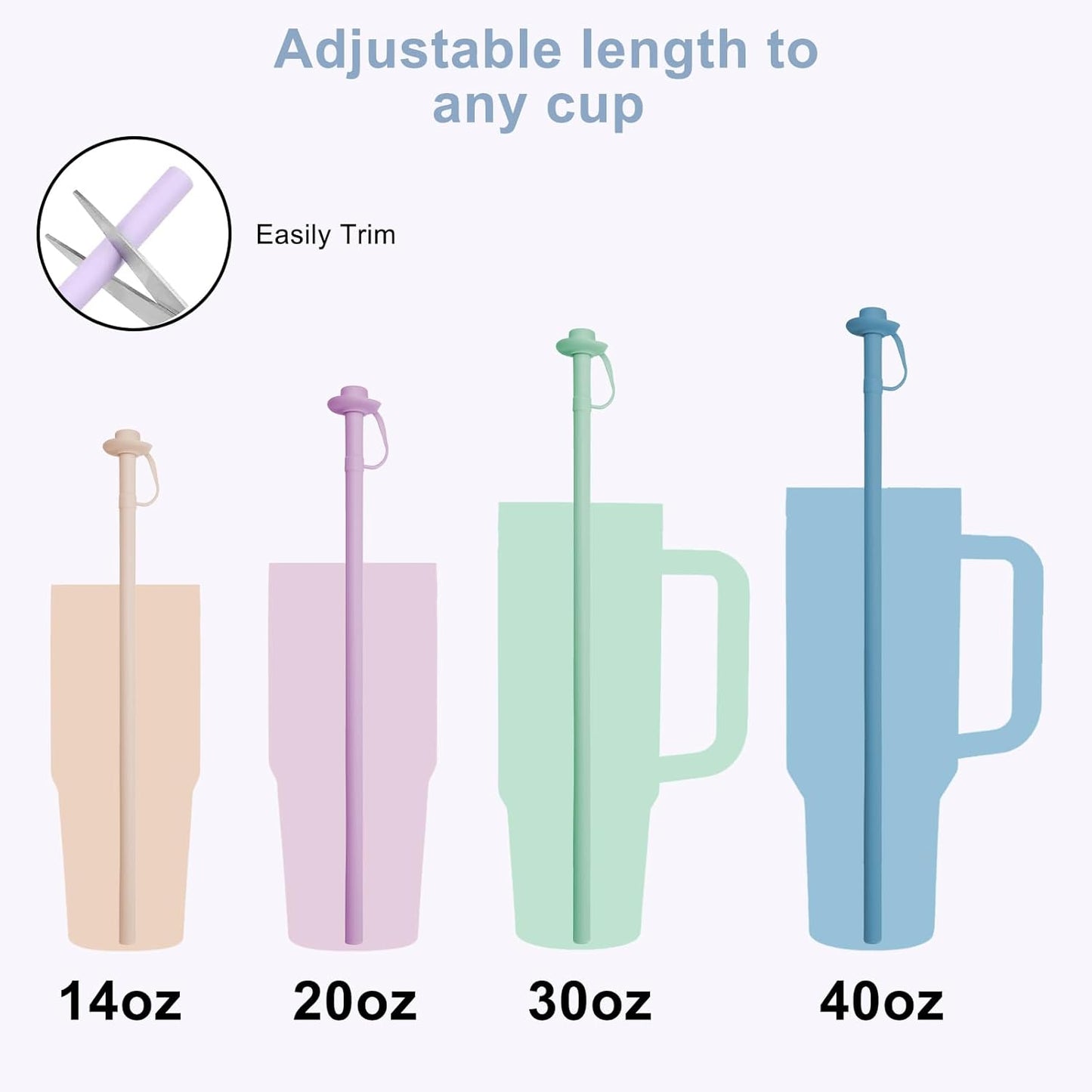 2PCS Reusable Silicone Straws with Cover, Bite-Safe, 12”Long Collapsible Drinking Straws for Stanley Owala Cups, Tumblers & Travel – Trim to Fit Any Cup (Purple)