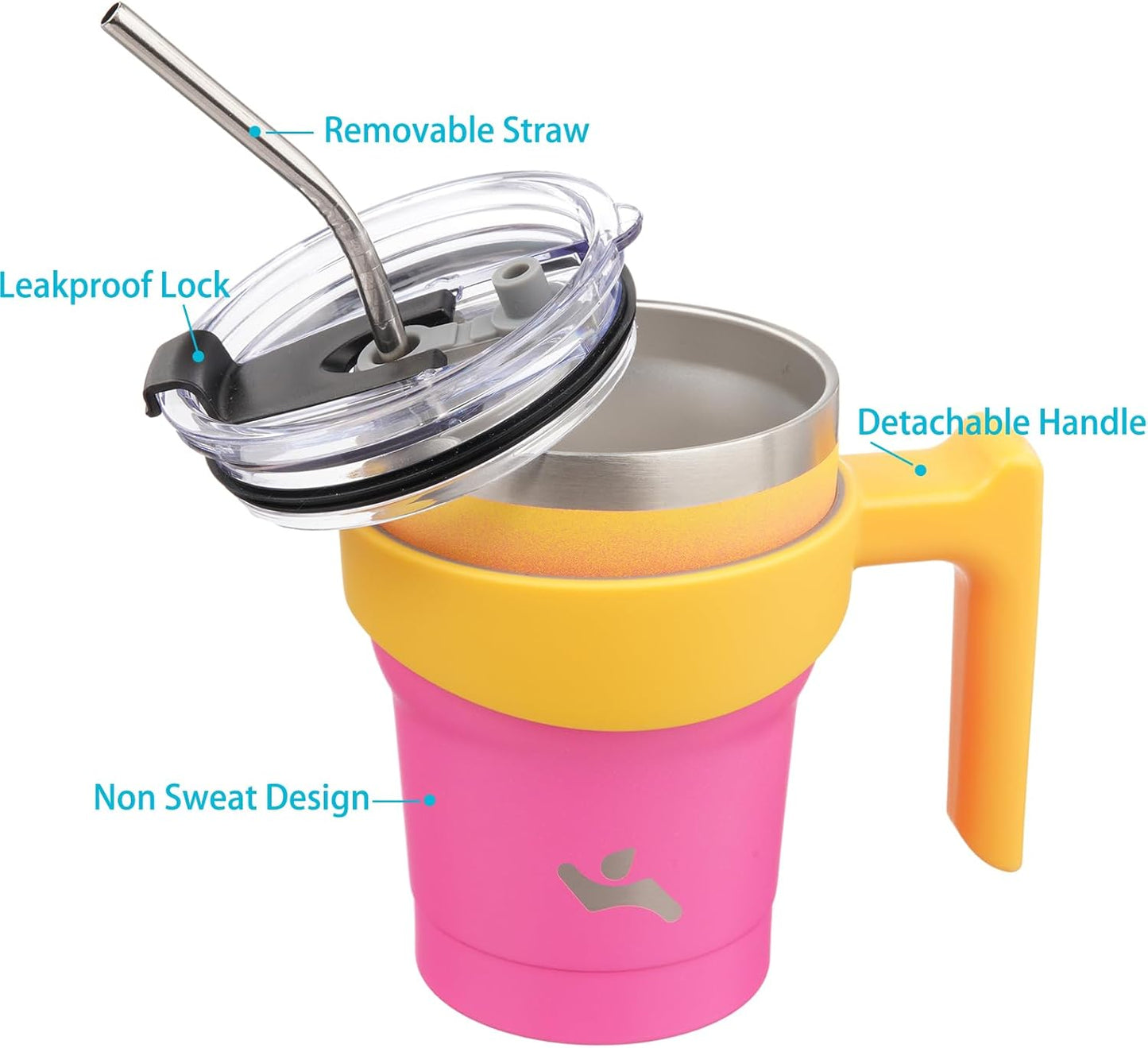 10 oz Tumbler with Handle and 2 Straw 2 Lid, Insulated Water Bottle Stainless Steel Vacuum Cup Reusable Travel Mug,Rainbow