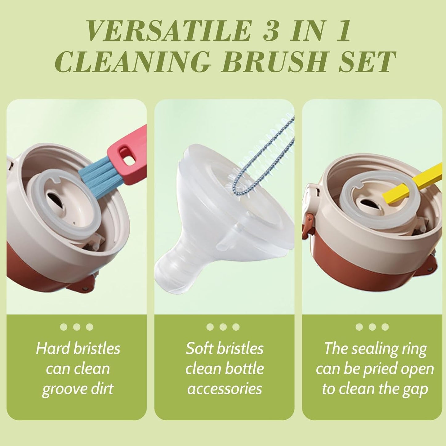 Straw Cleaner Brush Fit for Owala FreeSip 24oz/32oz/40oz, Silicone Long Handle Bottle Brush Compatible with Owala Water Bottle,Plus 3 in 1 Cup Lid Cleaning Brush