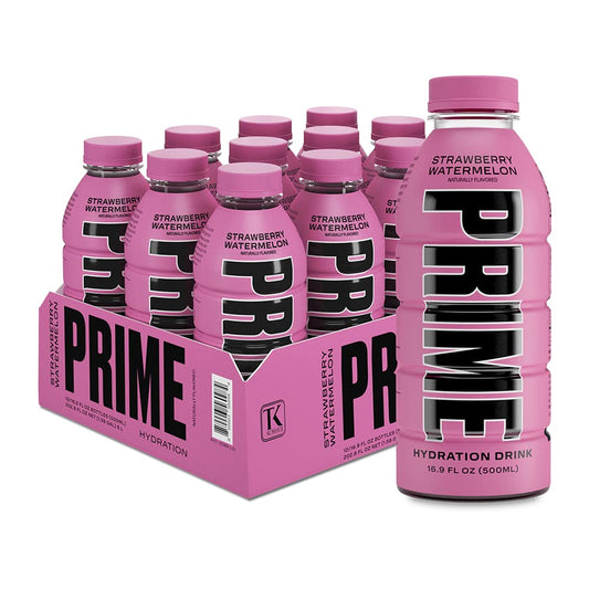 PRIME Hydration STRAWBERRY WATERMELON, Sports Drinks, Electrolyte Enhanced for Replsnishing Fluids, 250mg BCAAs, B Vitamins, Antioxidants, Low Sugar, 16.9 Fl Oz, 12 Pack