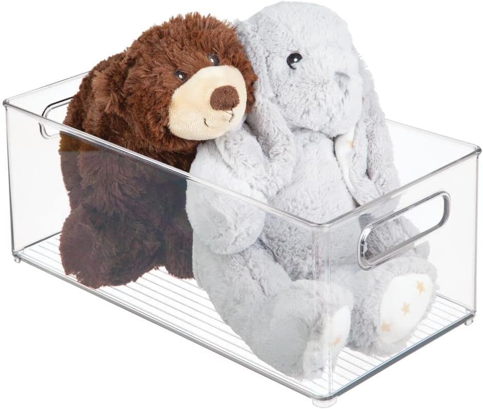 mDesign Plastic Deep Bin Organizer Caddy Container w/ Handles for Nursery, Kitchen, Pantry, Bathroom, Cabinet Storage Organization - Holds Snacks, Bottles, Baby Food Jar, Diaper - 14" Long -Clear