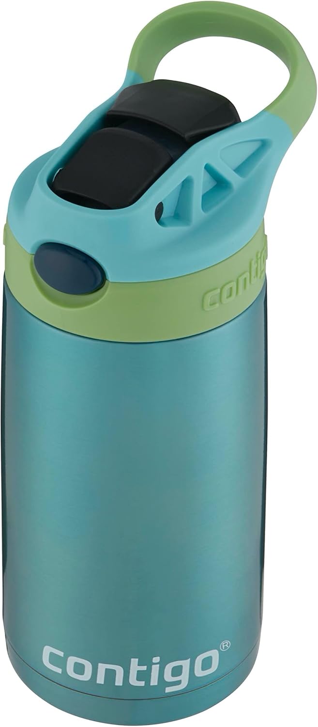 Contigo Kids Stainless Steel Water Bottle with Redesigned AUTOSPOUT Straw, 13oz, Green and Blue, Easy Clean, BPA Free
