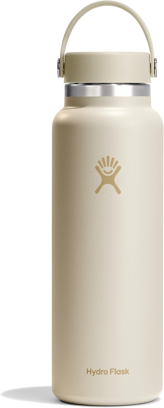 Hydro Flask Water Bottle - Insulated Stainless Steel - Wide Mouth Flex Lid, Non Spill, Leakproof and Refillable in 40 Oz Coconut Cream