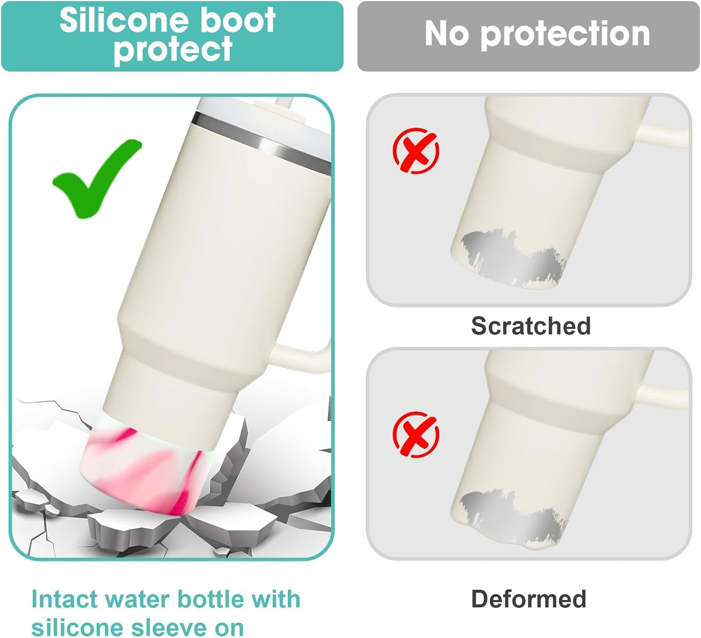 Upgrade 2PCS Protective Silicone Boot Bumper for Stanley Quencher Adventure 40oz 30oz IceFlow 20oz 30oz Tumbler, Water Bottle Bottom Sleeve Cover Accessories for Stanley Mug Cup(Rose Red+White)