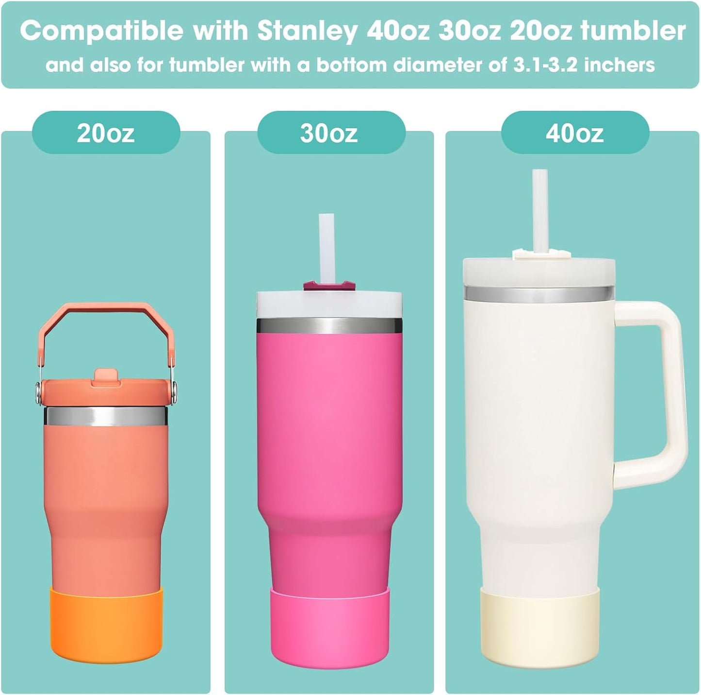 Upgrade 2PCS Protective Silicone Boot Bumper for Stanley Quencher Adventure 40oz 30oz IceFlow 20oz 30oz Tumbler, Water Bottle Bottom Sleeve Cover Accessories for Stanley Mug Cup(Cream)