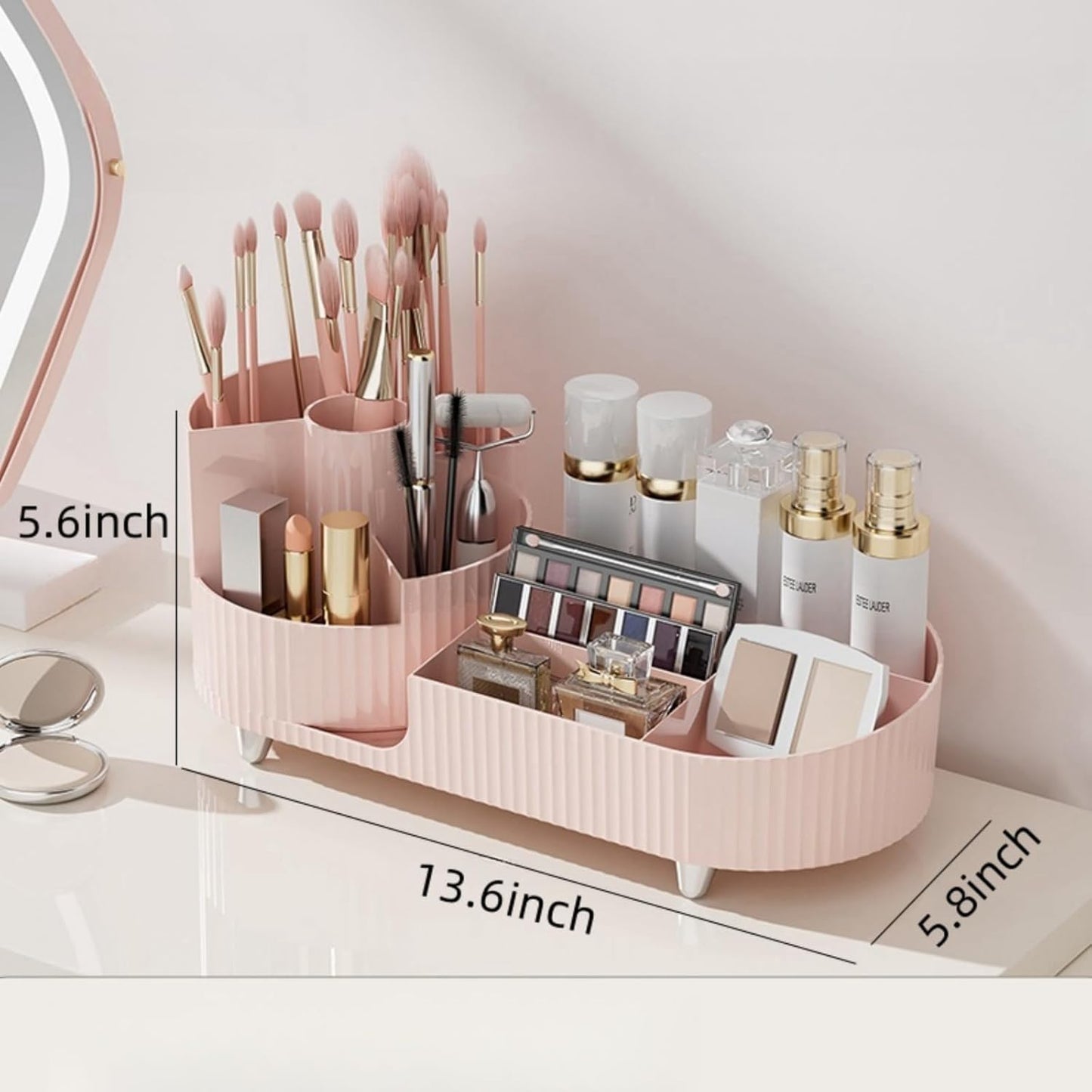 Rotating makeup organizer,Large Capacity Cosmetic Display Case, easy to hold all of your makeup products, at least 20 makeup brushes/eyeliner,10 lipsticks,8 skincare products(Pink)