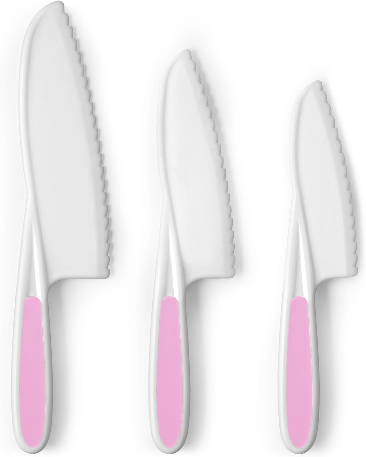 Zulay 3-Piece Kids Knife Set for Real Cooking & Baking - Toddler Knives for Cutting Fruits, Veggies, & Cake - Children’s Montessori Knife with Serrated Edges - Safe & Fun Lettuce Knife (Pink)