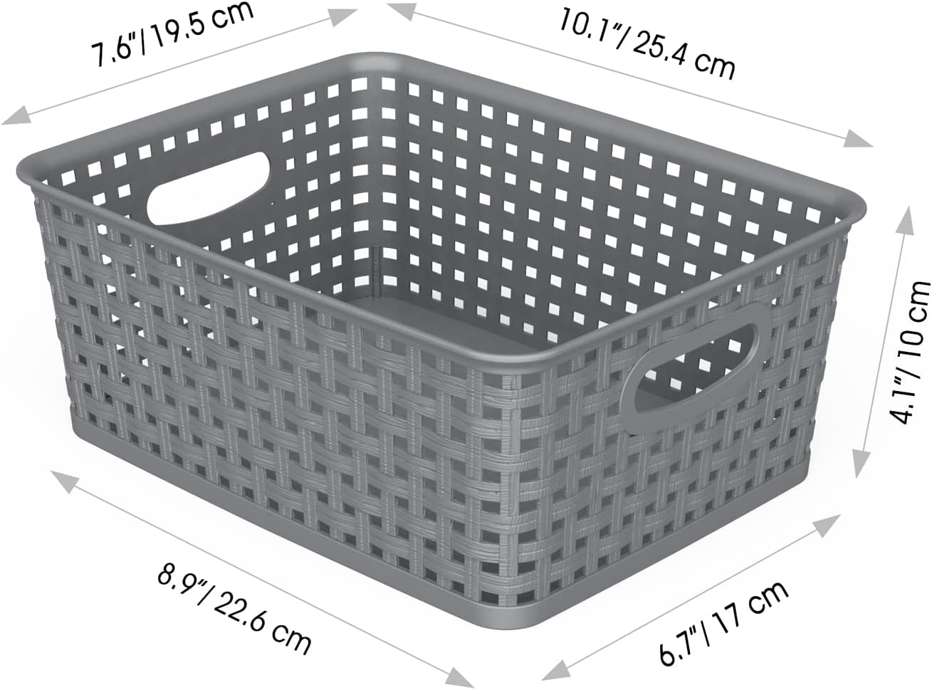 WYT Weave Storage Organizer Baskets, Grey 6-Pack Plastic Woven Baskets, 10.1" x 7.55" x 4.1"