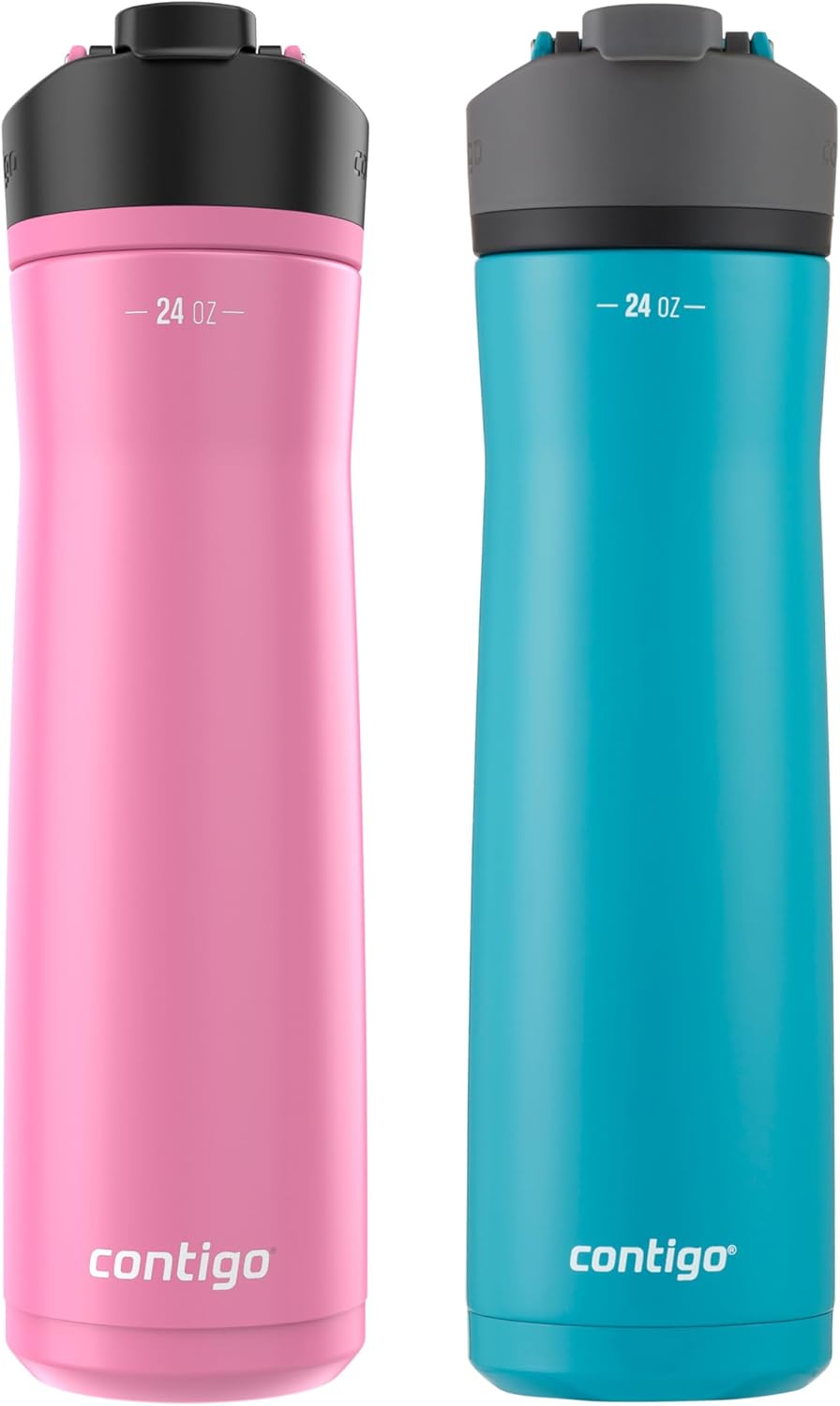 Contigo Cortland Chill 2.0 Stainless Steel Water Bottle with AUTOSEAL Lid 24 oz Juniper and Azalea 2-Pack