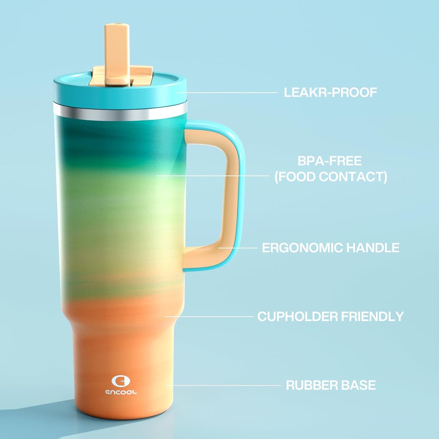 40 oz Tumbler with Handle and Straw: Stainless Steel Insulated Tumbler Keeps Cold for 24 Hours, Leakproof Travel Cup Fits in Cup Holder and BPA-Free, Avenue