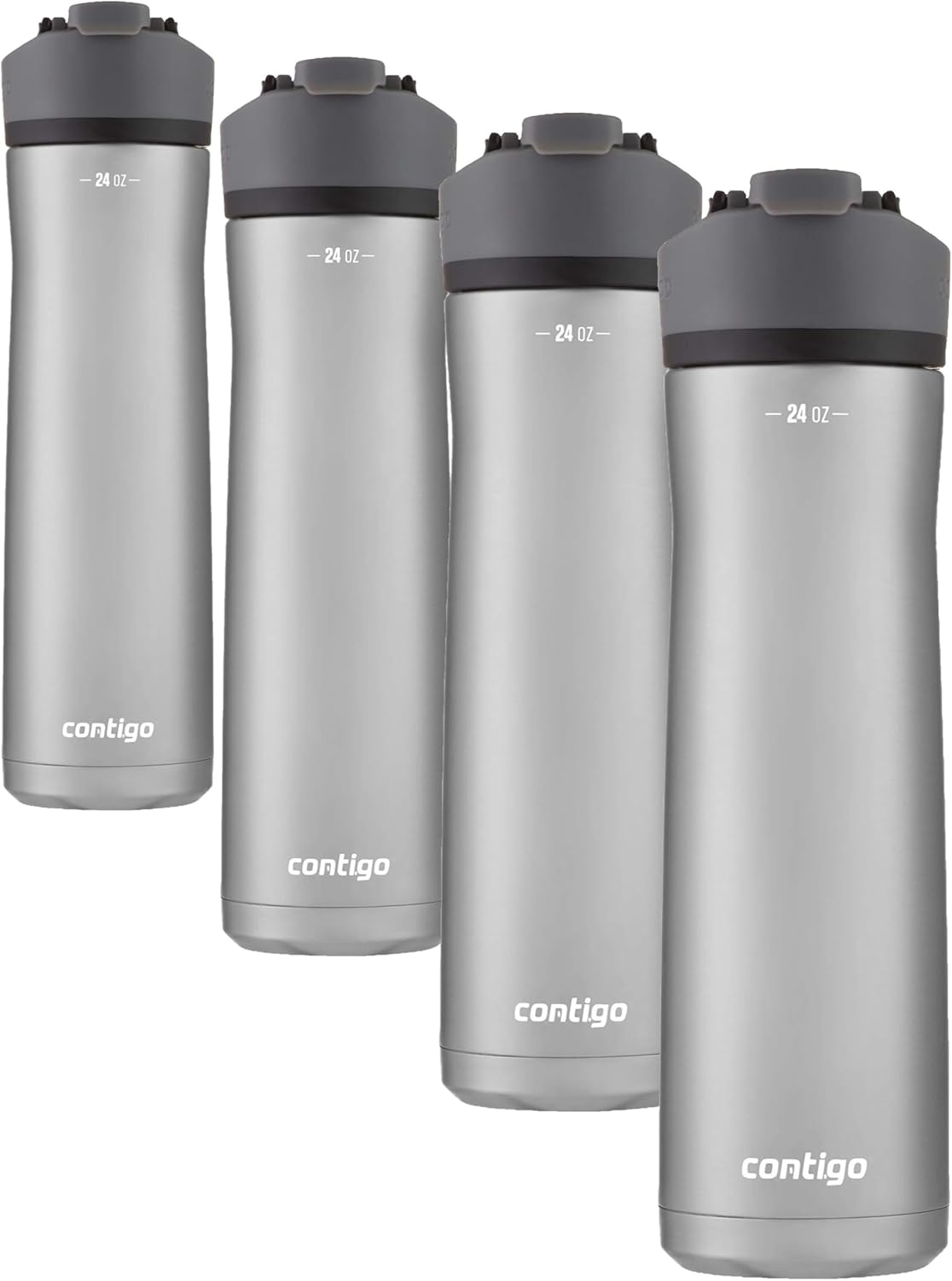 Contigo Water Bottle Vacuum-Insulated Stainless Steel 24oz | AUTOSEAL Technology | Cold 24 Hours | Button Lock | Pack of 4