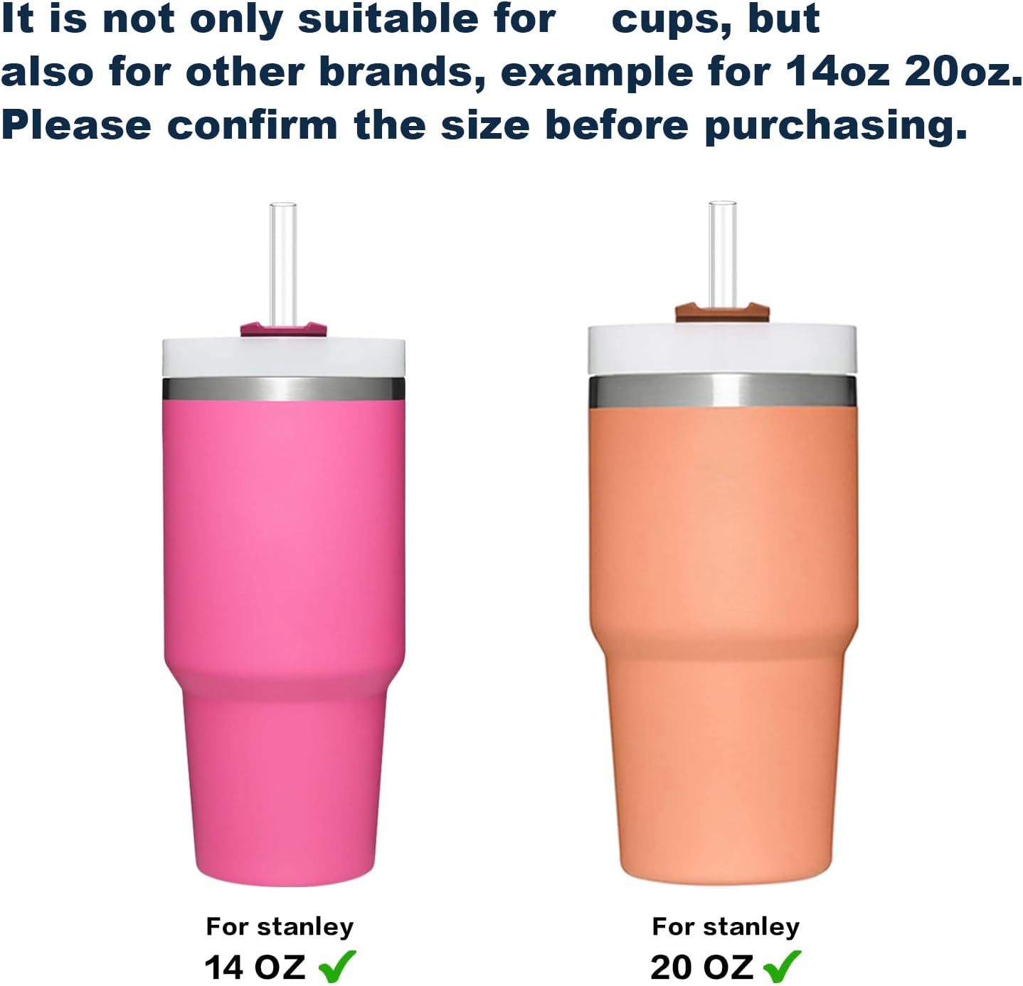 Replacement Straw Compatible with Stanley 14 oz 20 oz Cup Tumbler, 6 Pack Reusable Straw with Cleaning Brush, Plastic, Clear, Dishwasher Safe