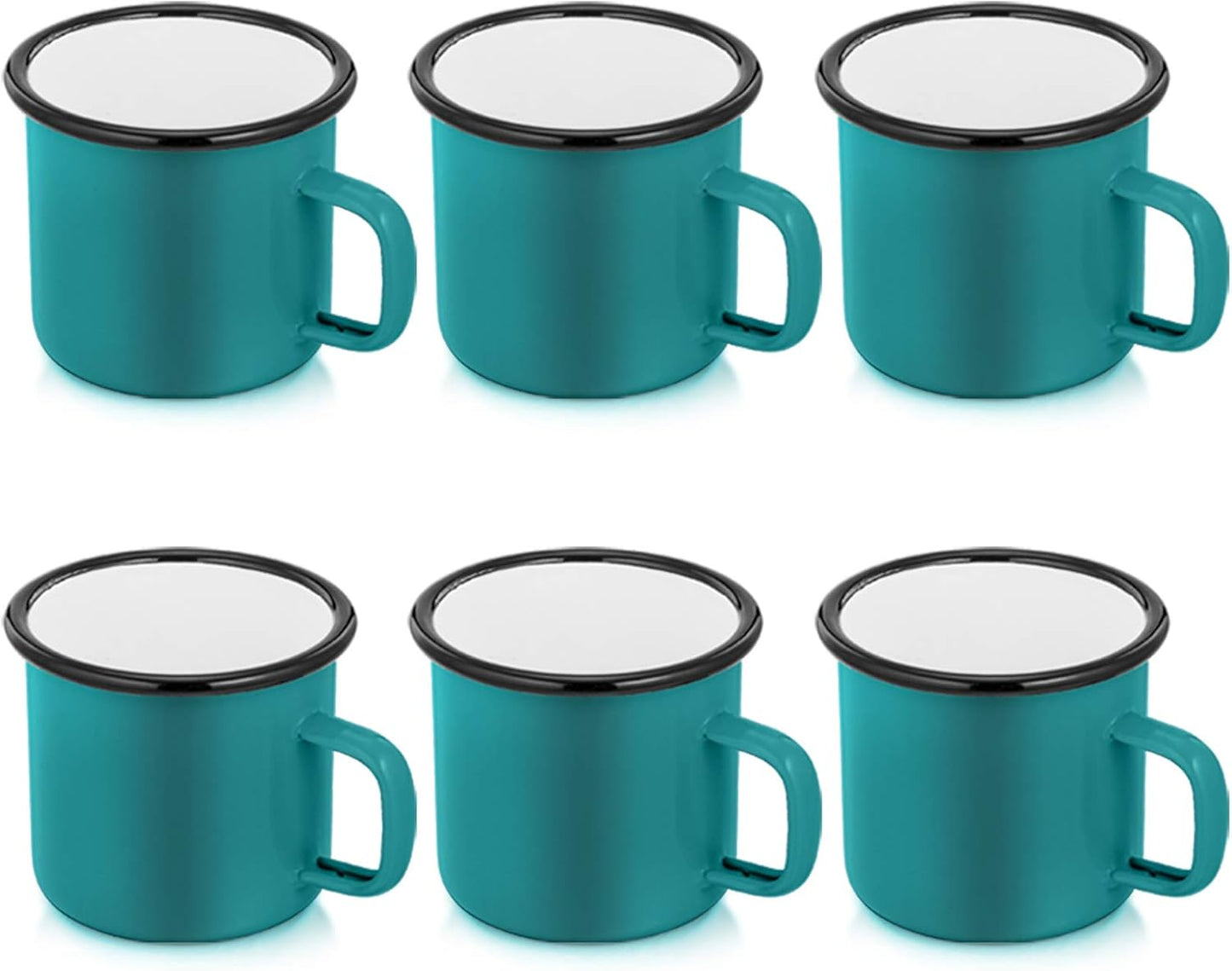 P&P CHEF Enamel Camping Coffee Mug Set of 6, Small Colored Mugs Cups for Family Gathering/Friend Party/Camping/Picnic/Fishing, Lightweight & Portable -12 Ounce, 350ML & Green