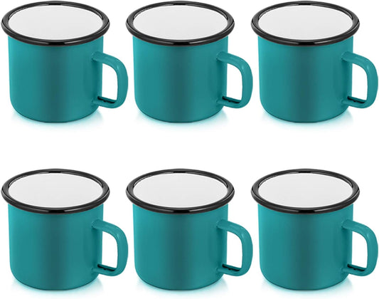 P&P CHEF Enamel Camping Coffee Mug Set of 6, Small Colored Mugs Cups for Family Gathering/Friend Party/Camping/Picnic/Fishing, Lightweight & Portable -12 Ounce, 350ML & Green