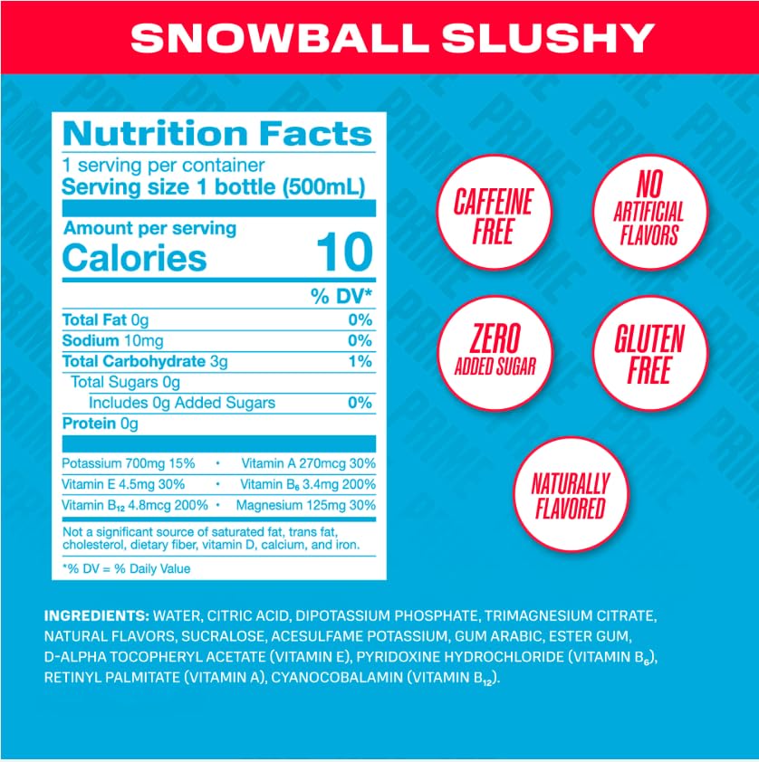 PRIME Hydration, Sports Drinks, Electrolyte Enhanced for Replenishing Fluids, 250mg BCAAs, B Vitamins, Antioxidants, Low Sugar, 16.9 Fl Oz, 12 Pack