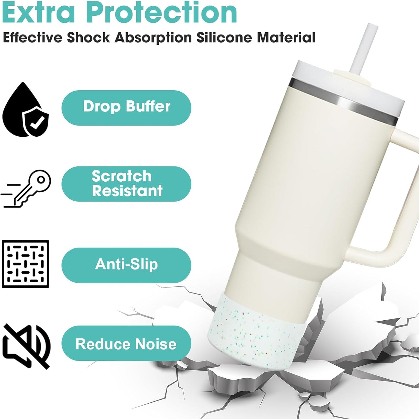 Upgrade 2PCS Protective Silicone Boot Bumper for Stanley Quencher Adventure 40oz 30oz IceFlow 20oz 30oz Tumbler, Water Bottle Bottom Sleeve Cover Accessories for Stanley Mug Cup(Glitter Color)