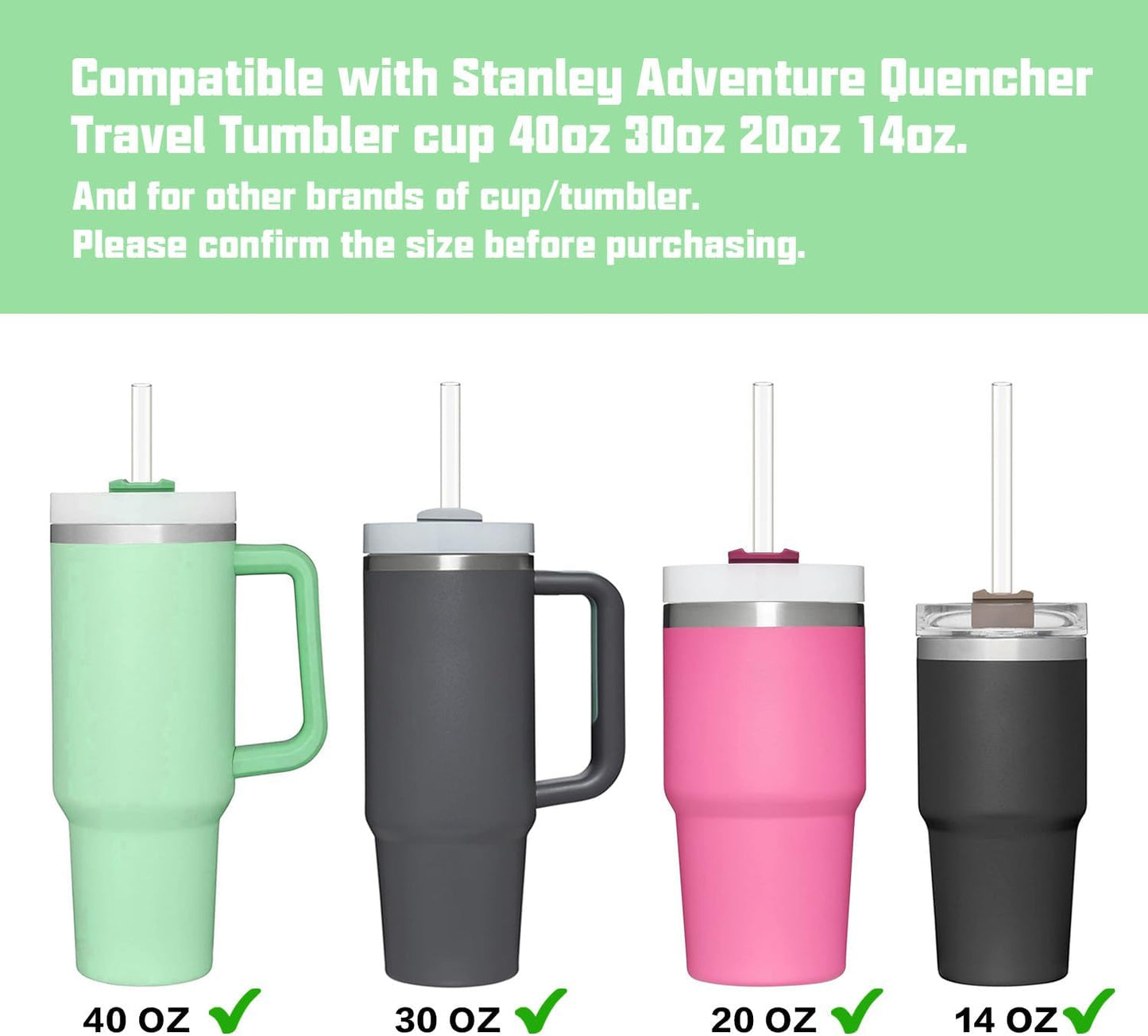 10 Pcs Replacement Straws Compatible with Stanley 40 oz 30 oz 64 oz Cup Tumbler, Reusable Plastic Straws with Cleaning Brush, Compatible with Stanley Adventure Travel Tumbler（12inch Long）