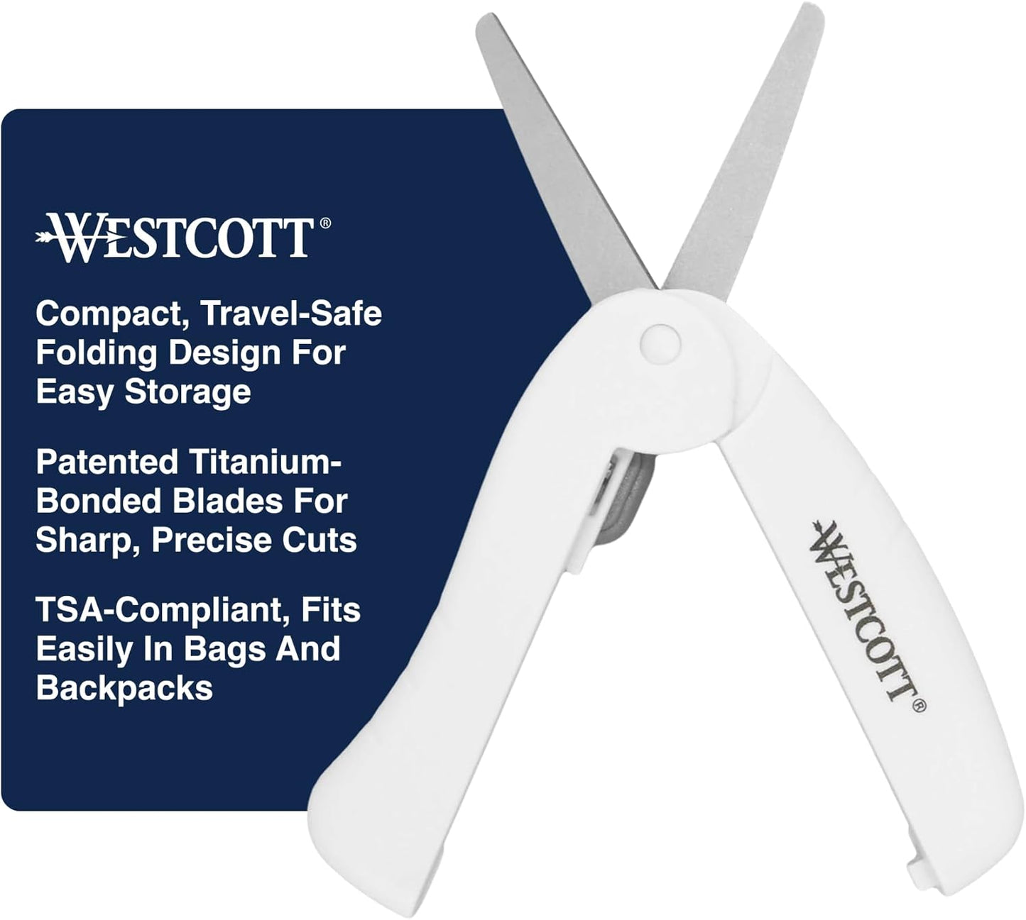 Westcott Travel Safe Titanium-Bonded Mini Folding Scissors for Fabric and Paper, TSA Compliant and Portable for Crafting, Sewing Supplies, & More