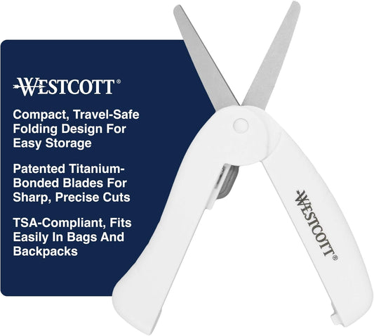 Westcott Travel Safe Titanium-Bonded Mini Folding Scissors for Fabric and Paper, TSA Compliant and Portable for Crafting, Sewing Supplies, & More