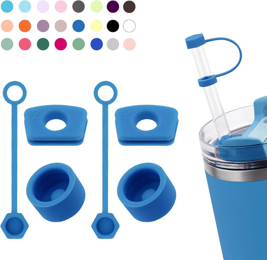 Silicone Spill Stopper Set Compatible with Stanley Cup 2.0 30oz & 40oz with Straw Cover (Set of 2, Azure)