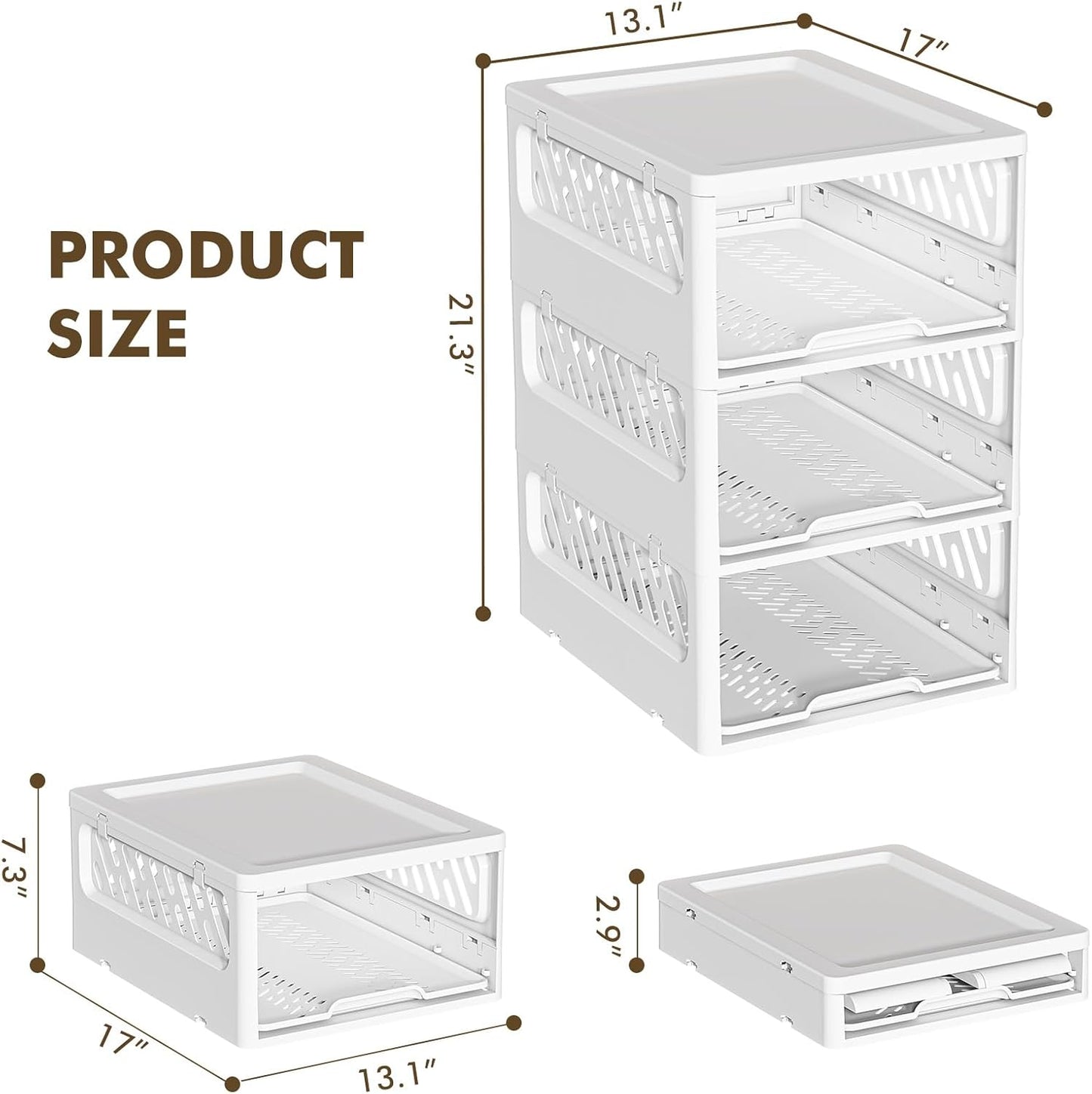 3 Pack Stackable Closet Storage Basket - Stackable Storage Bins, Multifunctional & Foldable Closet Organizer Divided, Wardrobe Cupboard Space-Saving Clothes Storage Hat Organizer, White
