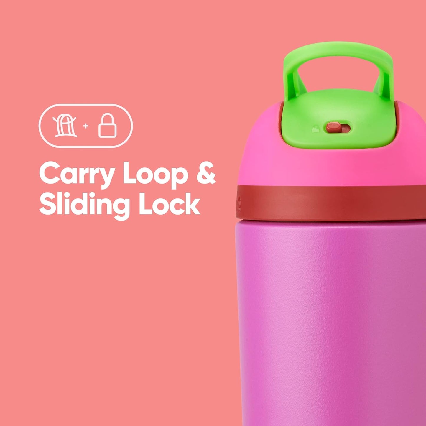 Owala Kids Flip Insulated Stainless-Steel Water Bottle with Straw and Locking Lid, 14-Ounce, Pink/Purple (All the Berries)