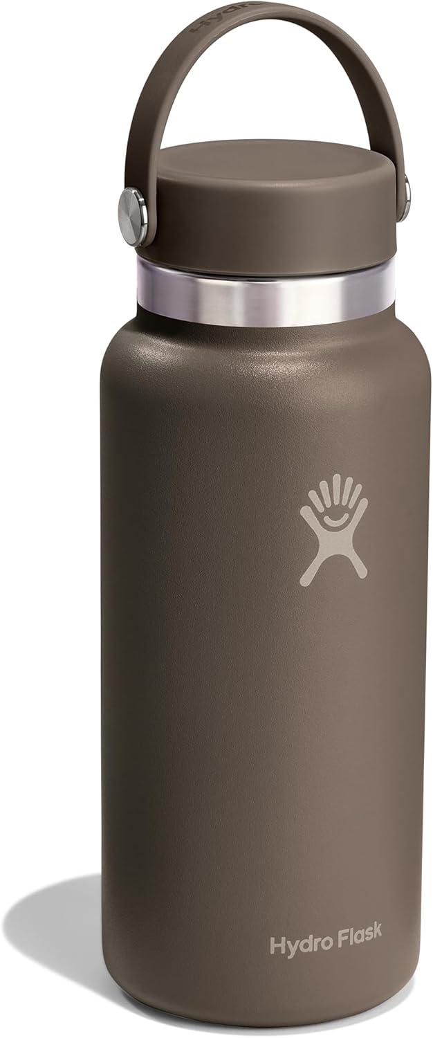 HYDRO FLASK Water Bottle - Insulated Stainless Steel - Wide Cap Lid, Non Spill, Leakproof 32 Oz Sandpiper