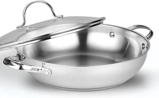 Cooks Standard Wok Stir Fry Pan with Glass Lid, Classic Stainless Steel 12-Inch/30cm Everyday Chef's Pan, Silver