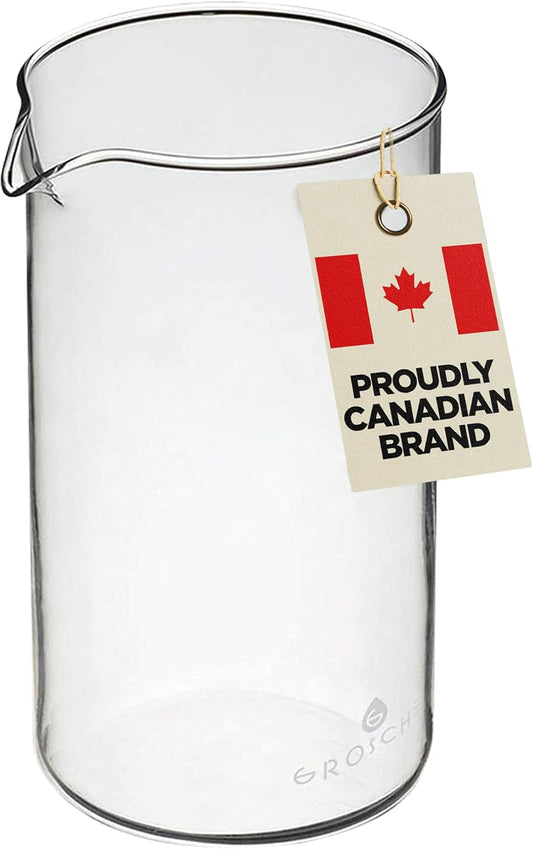 GROSCHE Borosilicate 3.3 Glass Universal Replacement Beaker for French Press Coffee and Tea Makers - Ideal Gift for Coffee Lovers and Tea Drinkers - Holiday Gift for Home Baristas - (34.oz - Medium)