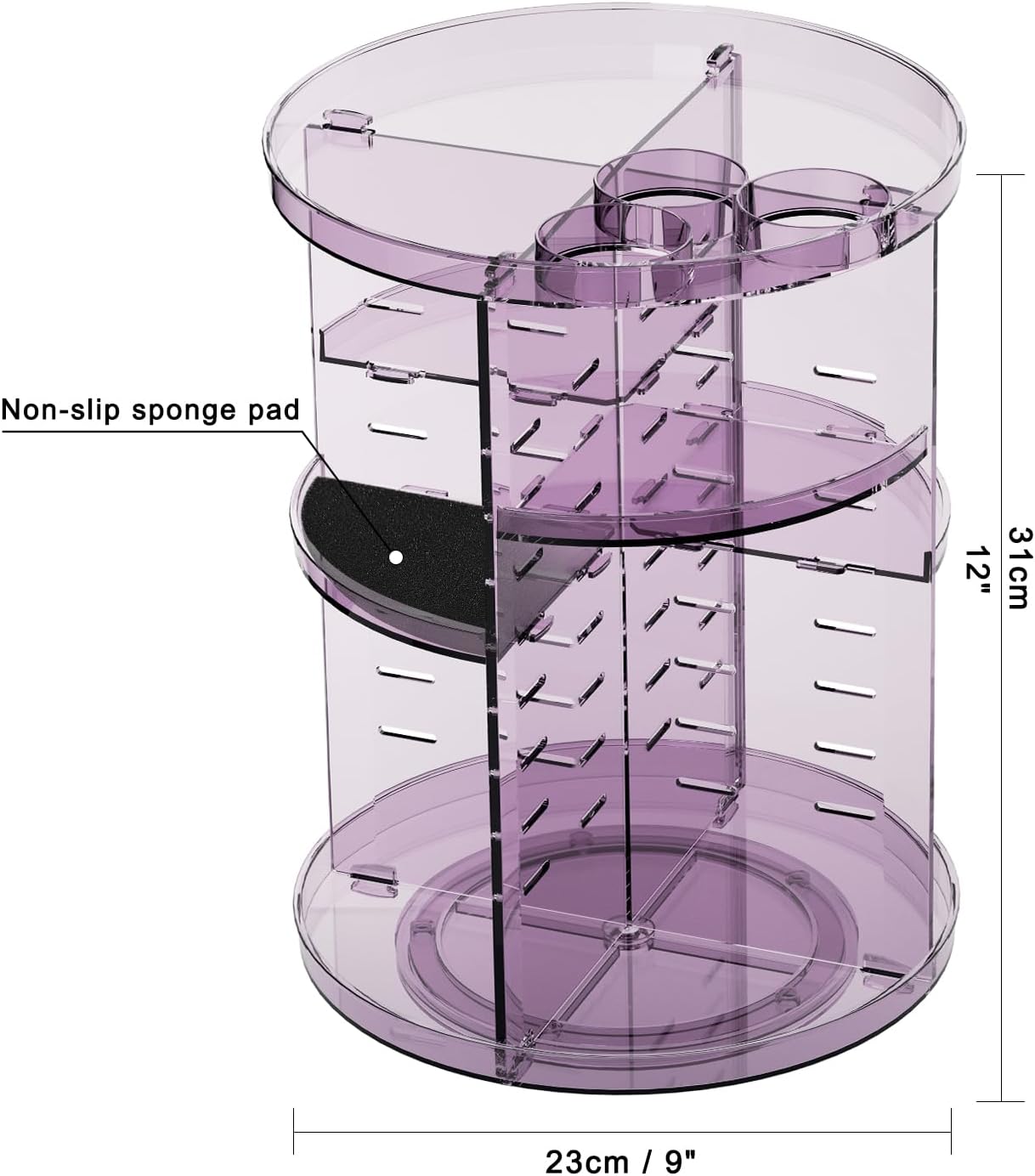 Rotating Makeup Organizer for Vanity, DIY Adjustable Tray Spinning Skincare Organizers Countertop, Cosmetic Display Case with Perfume Tray Brush Holder, Bathroom Desk Corner Storage Carousel Rack