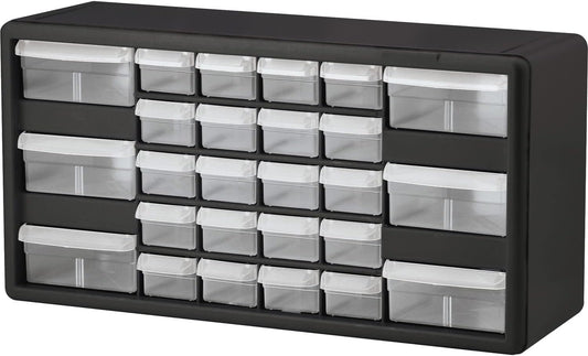 Akro-Mils 26-Drawer Plastic Drawer Storage Cabinet for Garage Organization, Bead Organizer, Building Bricks Storage, Teacher Toolbox, Makeup Organizer, 20" W x 6" D x 10" H, 10126 Black