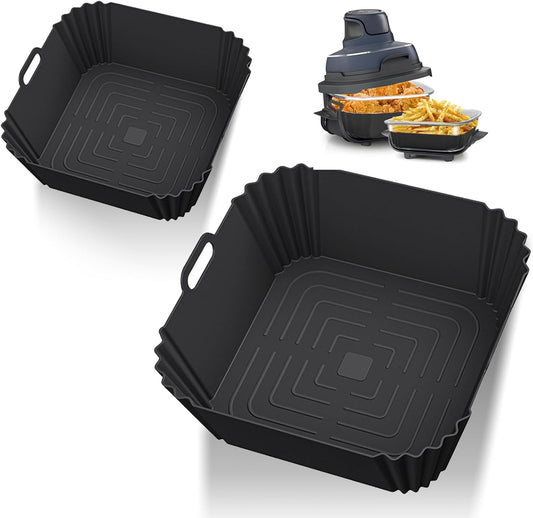 Silicone Air Fryer Liners Reusable for Ninja Crispi, 2PCS Airfryer Liners for 4 QT & 6 Cup Glass Containers Ninja Airfryer Accessories(Black)