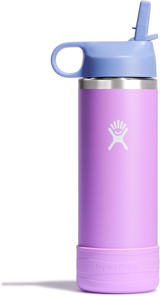 Hydro Flask Kids Water Bottle for School - Stainless Steel and Insulated with Straw Cap - 18 Oz in Anemone Purple