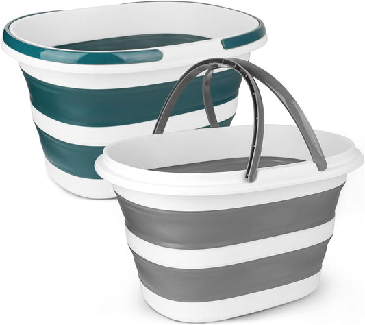 Collapsible Mop Bucket with Handle for Cleaning, 16L(4.2 Gallon) Silicone Square Mopping Bucket for Windows Cleaning or Car Washing, Cleaning Supplies Organizer Plastic Bucket for Storage, 2 Pack