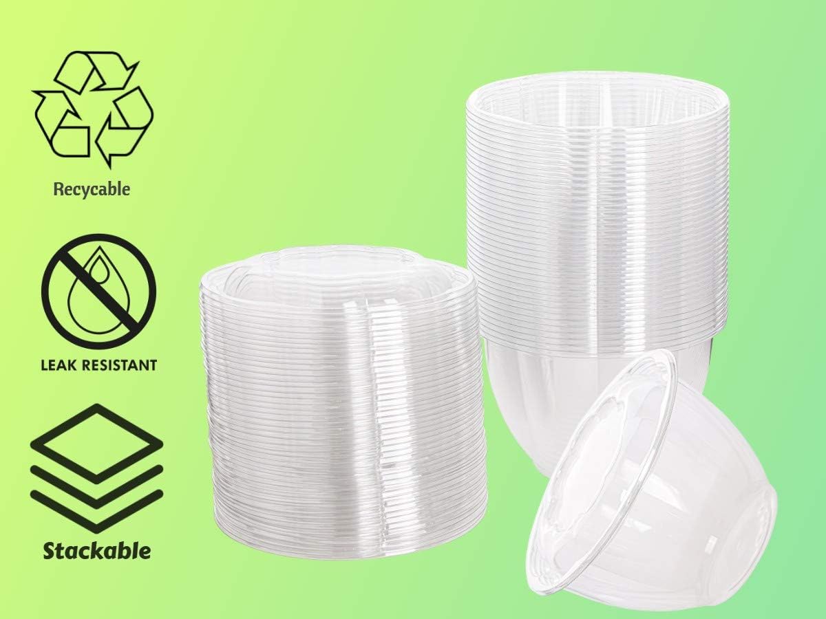 Smygoods Disposable Plastic Salad Bowls with Airtight Lids Ideal for Meal Prep, Takeout, Catering, Parties, Picnics, and Food Storage, Stackable, Leak-Proof