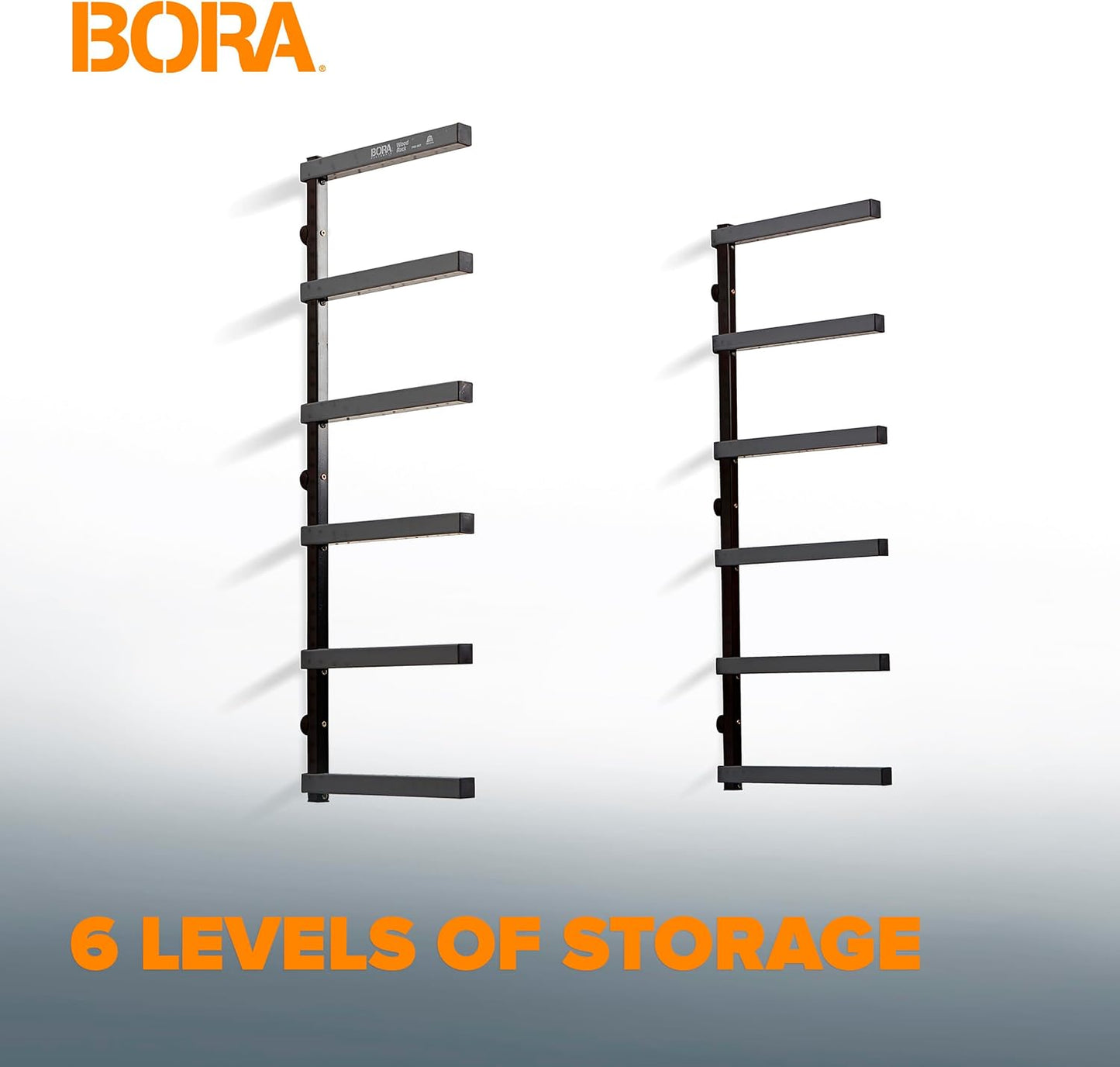 Bora Portamate Wood Organizer and Lumber Storage Metal Rack with 6-Level Wall Mount – Indoor and Outdoor Use, PBR-006B