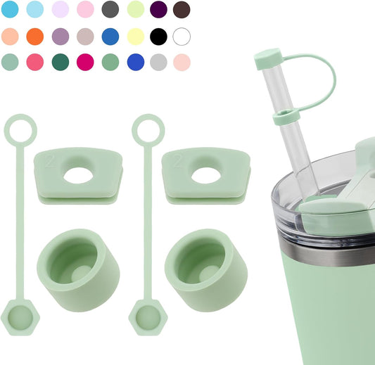 Silicone Spill Stopper Set Compatible with Stanley Cup 2.0 30oz & 40oz with Straw Cover (Set of 2, Matcha)